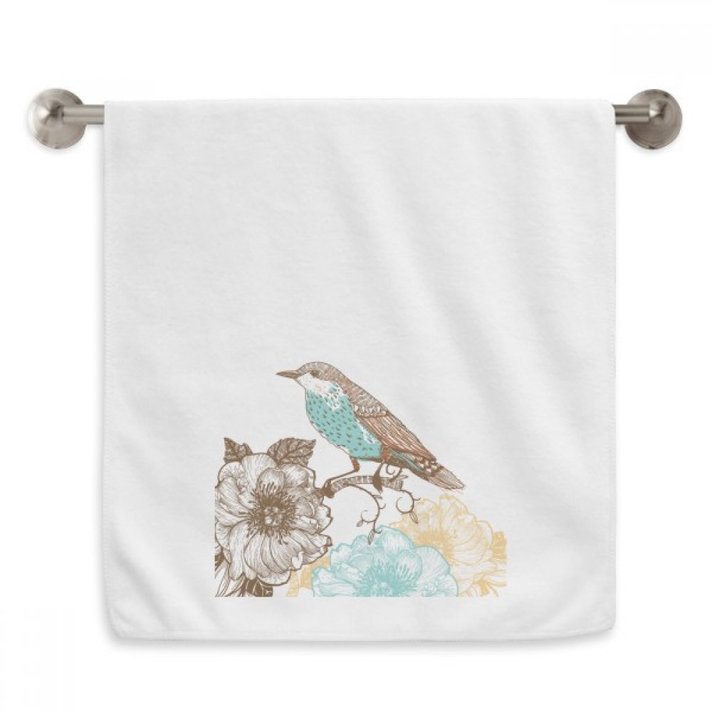 Serviette de toilette fleur oiseau bleu noir idéale pour la salle de bain
