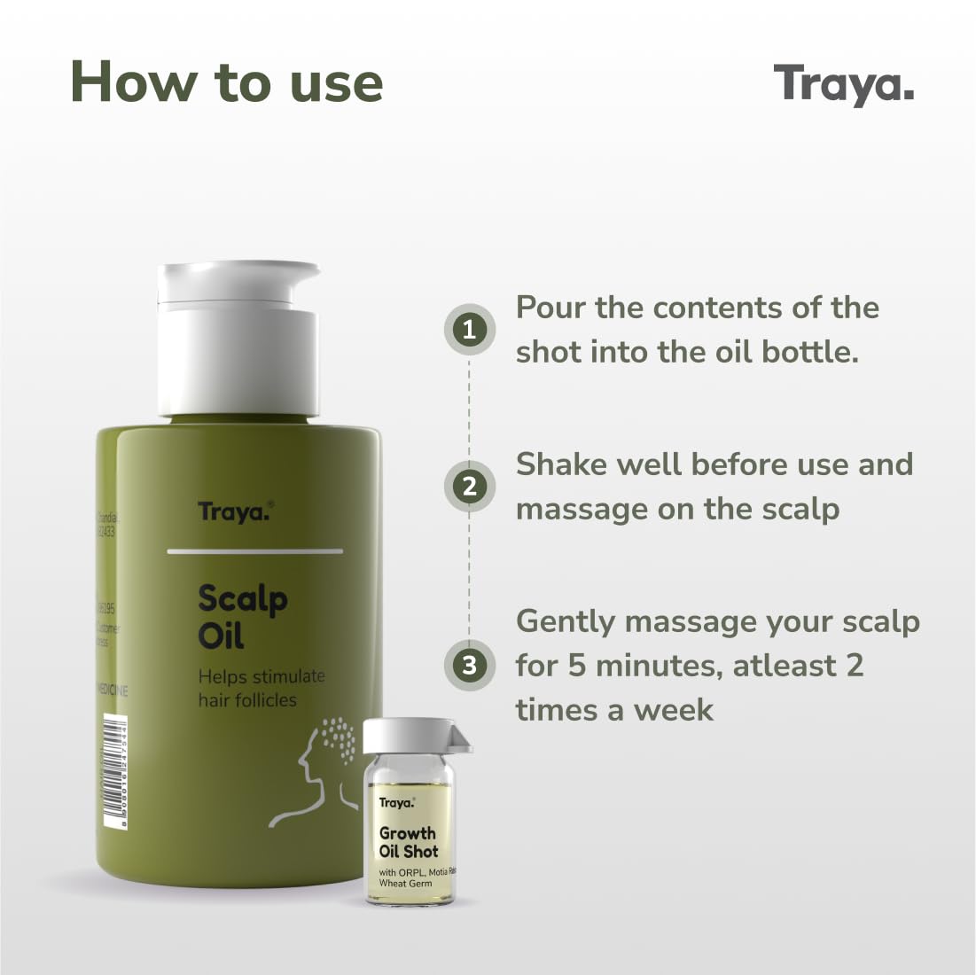 Traya Scalp Oil with Growth Oil Shots for Hair Growth | Contains Coconut, Bhringraj for Hair, ORPL, Wheat Germ and Camphor (87ml) 5 Traya Scalp Oil with Growth Oil Shots for Hair Growth | Contains Coconut, Bhringraj for Hair, ORPL, Wheat Germ and Camphor (87ml)