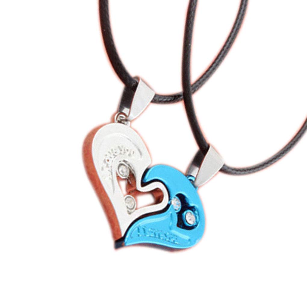 Hegerby 2Pcs Women Men Half Heart Necklace Crystal Hollow Heart Neck Chain Valentine's Day Jewelry