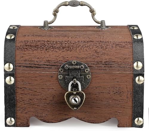 PAIKIUU Schatztruhe mit Schloss 14,5 * 10 * 9,5 cm Vintage Holz Mini Schatztruhe Kleine Aufbewahrungsbox Kinder für Schmuck Geschenk Geburtstag Hochzeit Home Decor