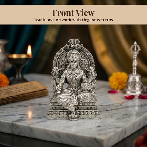 Image of Silver Plated Lakshmi Devi Idol Goddess Lakshmi showpiece for Home Temple | Pooja Room | Office Decor | Diwali Decoration | Wealth Prosperity Gift Item | Figurine | Mahalakshmi Statue
