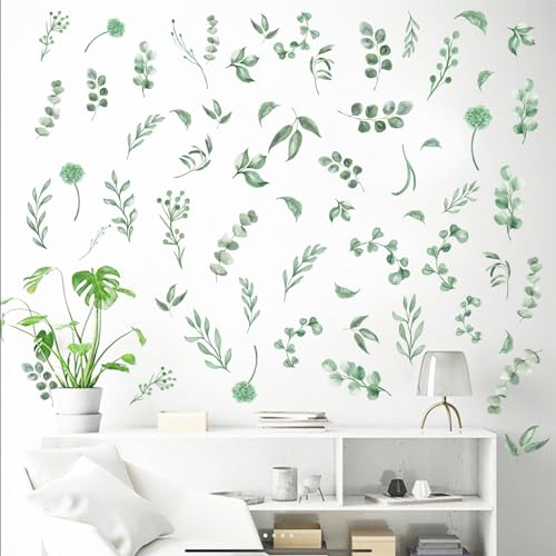 Barri Design 113 Green Leaves Wall Stickers Boho Leaves Wall Decals Watercolor Botanical Modern Leaf Wall Stickers Peel And Stick Green Leaf Wall Decals For Nursery Bedroom Living Room Decor thumb #1