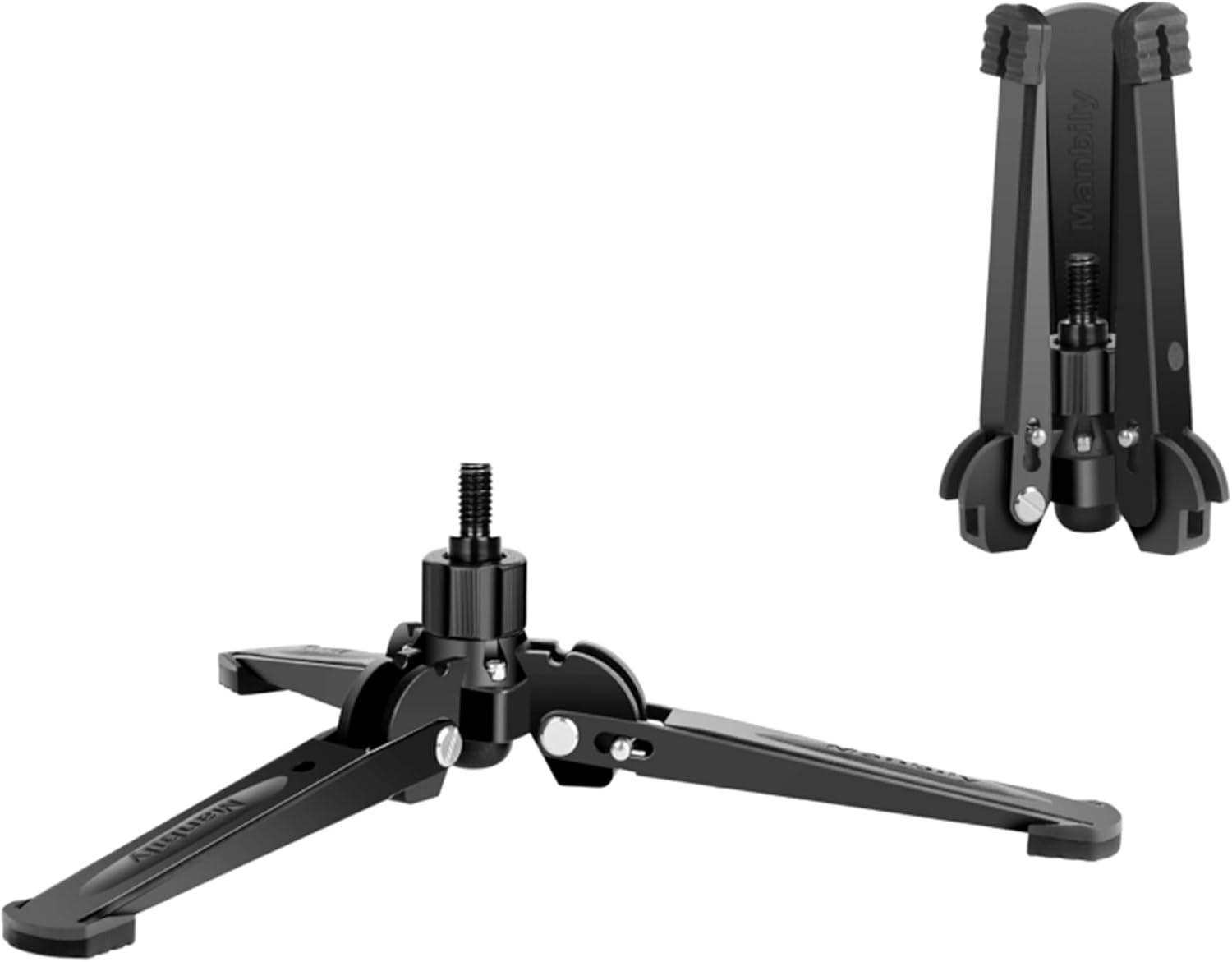 Manbily Mini Tripod Base for Monopods, 3/8" Screw Desktop Stand with Three Feet, Monopod Support, Travel for Ball Head Tripod/Fluid Head DSLR Camera Camcorder, Tilt 20° & Rotate 360° (Black)