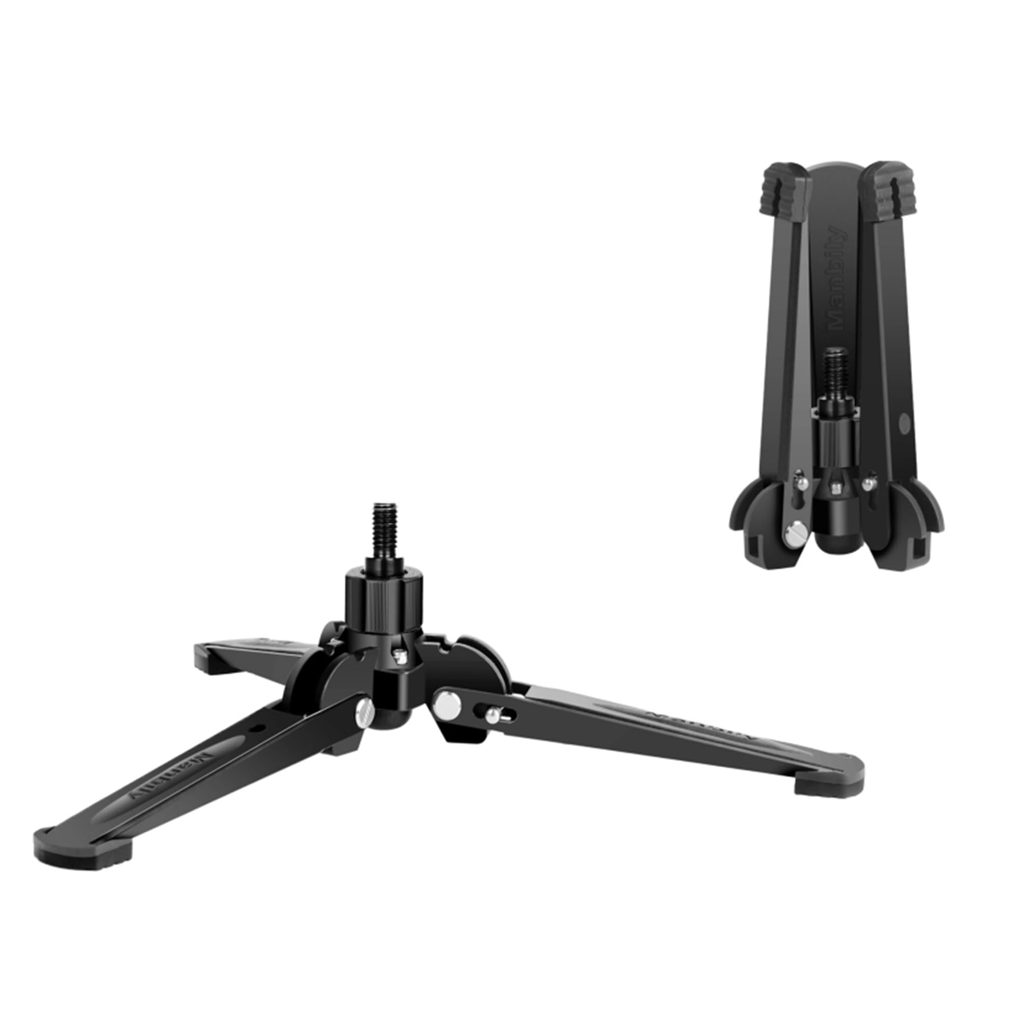 Manbily M-2 Mini-Stativfuß für Einbeinstativ 3/8 Zoll Desktop Stativ Basis DREI Füßen Stehen Unterstützen, Reise für Kugelkopf, Fluid-Kopf, DSLR-Kamera Neigung 20°, 360° drehen, Schwarz