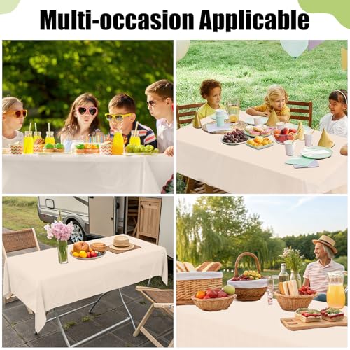 Image of Smiry Disposable Table Cloth 3 Pack, 54 x 108 Inch Waterproof Plastic Tablecloth, Decorative Rectangle Table Covers for Party, Birthday, Picnic, Ivory