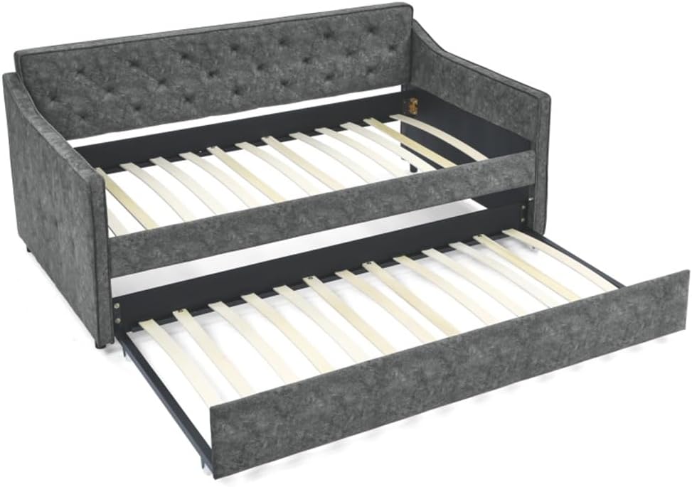 Grey 80.5"x44.5"x33.5"Twin Size Daybed W/Twin Size Upholstered Tufted Sofa Bed Foriving Room Furniture