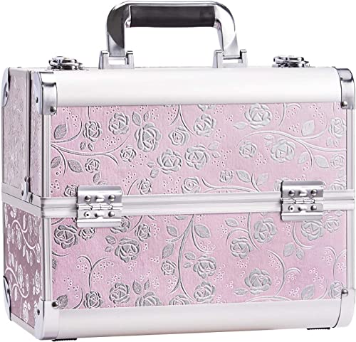 Malette Maquillage Grande Malette Manucure Malette Cosmétiques en Aluminium Beauty Case Mallette Rangement Malette Esthetique Malette Onglerie Vanity Maquillage Boite Maquillage, Rose