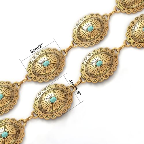 Image of WHIPPY Women Concho Chain Belt Metal Link Western Cowgirl Turquoise Chain Belt for Dress