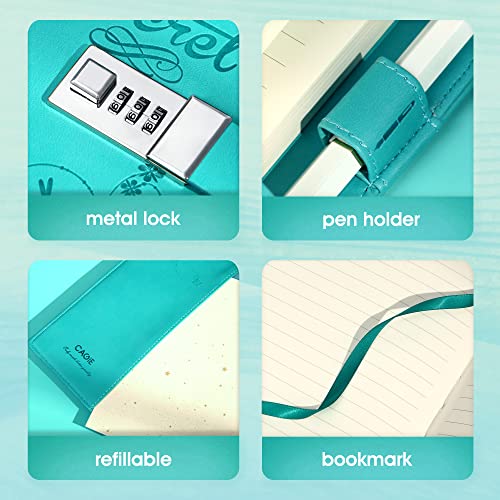 Cagie Diary With Lock Combination Digital, Lockable Secrets Journal, 224 Pages Thick Refillable Locked Diary, 5.9 X 7.9 Inch Blue Locking Notebook For Adults Women #TOP3