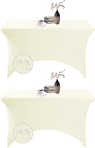 Miniatura 353 de Paquete de 2 manteles rectangulares impermeables de elastano, 6 pies, color negro, elástico, resistente a las manchas, para todas las estaciones