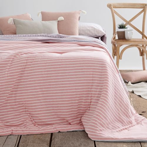 Burrito Blanco | Edredón de Punto Jersey Juvenil | Medidas 180x250 cm (+ Medidas Disponibles) con Relleno de Fibra Hueca 150 gr | Estampado a Rayas Rosas y Blancas | Edredón 252, Rosa