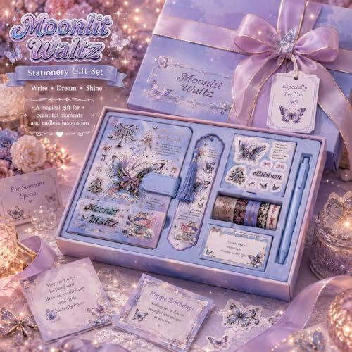 Image of PLUSPOINT Butterfly Aesthetic Scrapbook Kit for Girls - A5 Lock Diary with Stickers, Washi Tape, Memo Pads & Pen, Kawaii Journal Stationery Gift Set for DIY Scrapbooking