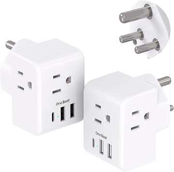 2 Pack India Power Adapter, One Beat Type D Plug Adapter with 3 American Outlets 3 USB Ports1USB C, 6 in 1 India Travel Plug Adapter for US to India, Bangladesh, Kuwait, Maldives