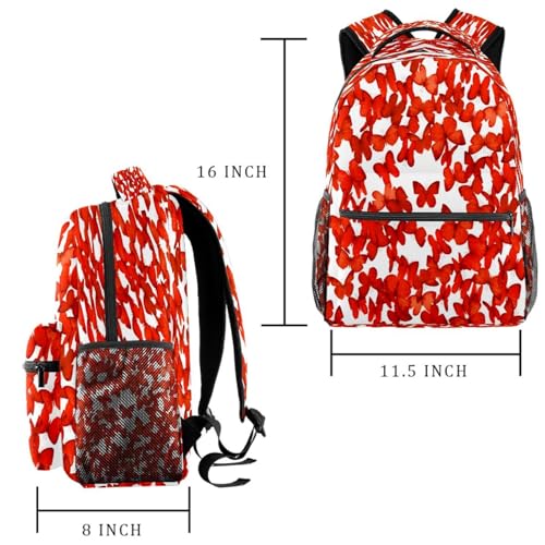 Sac à dos d'école papillons rouges grand format 40cm pour adolescents - 2