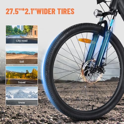 Image of Qlife Electric Bike for Adults /Teens Racer, 20+MPH 21-Speed Peak 1200W Brushless Motor Adult Electric Bicycles, 48V 10.4Ah Removable Battery Mountain Ebike, Up to 55 Miles, 27.5X2.1 Tire E Bike