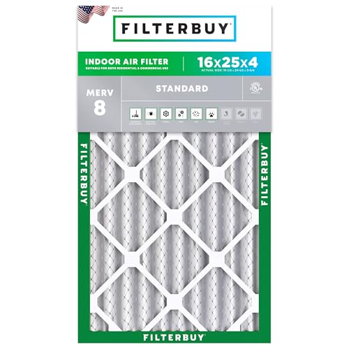 Filterbuy 16x25x4 Air Filter MERV 8 Essential Dust & Allergy Defense (1-Pack), Electrostatic Pleated HVAC AC Furnace Filters Replacement (Actual Size: 15.50 x 24.50 x 3.63)