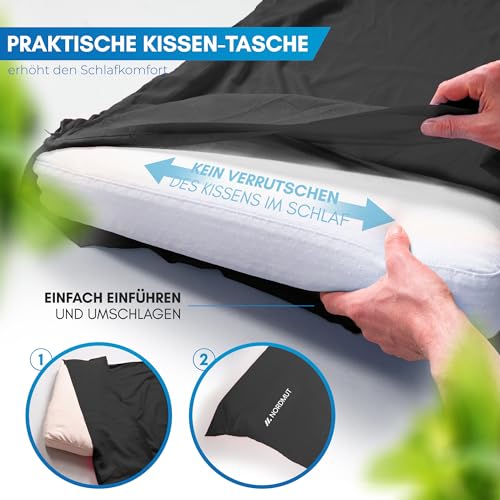 NORDMUT® Hüttenschlafsack Baumwolle Ultraleicht - Sommerschlafsack Kleines Packmaß & Atmungsaktiv - Schlafsack Dünn & besonders weich inkl. Kissenfach [220 x 90 cm]