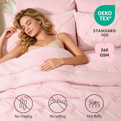 Image of BEDELITE Queen Comforter Set Baby Pink,Lightweight & Soft Comforter | 7 Pc Boho Bed in a Bag,Warm & Cute Bed Set for All Season,Includes Comforter,Flat & Fitted Sheets,2 Pillowcases & 2 Shams