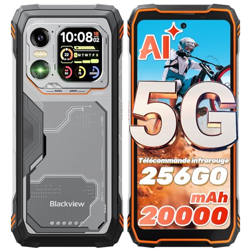Blackview Xplore 1 5G Smartphone Incassable à Double Écran, 20000mAh Android 15, 36Go+256Go/2To, 6.78 FHD+120Hz, Caméra 64MP+50MP+20MP Vision Nocturne, NFC/Lampe Torche/Dual SIM/Orange