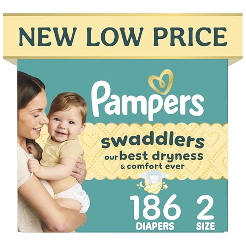 Image of Pampers Swaddlers Diapers, Size 2 (10-22 lbs), 186 Count, Hypoallergenic, Absorbent, Keeps Baby Dry and Comfortable, Skin Safe Disposable Baby Diaper