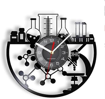 30cm Clock Wall Decorative Chemical Equipments Vinyl Lp Wall Clock Laboratory Experiment Bioexperiment Supplies Vivid Modern Wall Watch Science Lovers Gift for Room Decor
