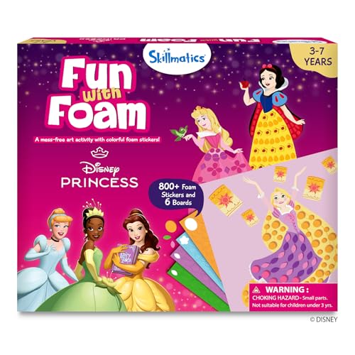 Image of Skillmatics Foam Sticker Art - Disney Princess, 800+ 3D Foam Stickers, Mess-Free Fun for Kids, DIY Felt Craft Kits, Gifts for Fans of Cinderella, Belle, Rapunzel, Ages 3, 4, 5, 6, 7