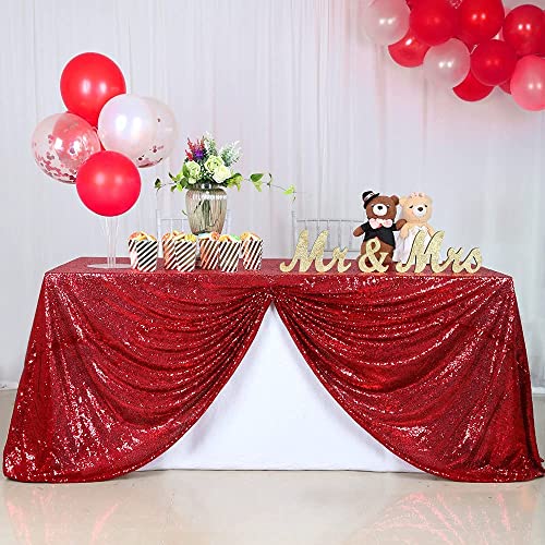 Image of B-COOL Red Sequin Tablecloth Christmas Table Cloth Valentines 90x132-Inch Seamless Tablecloths Sequined Fabric Rectangle Overlays for Party Birthday Evening Decor