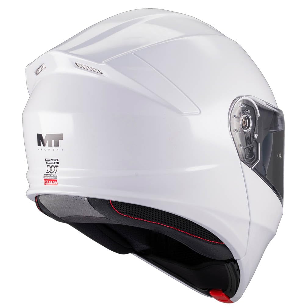 MT Genesis SV Pure Designed Blanco Bluetooth Sena Integrado - Casco de Moto Modular Abatible con Visor Solar - Helmets Unisex Hombre y Mujer - Homologado P/J ECE 22.06