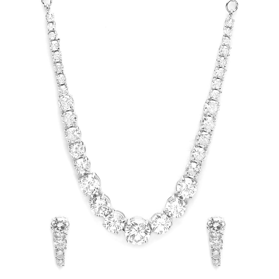 Yellow Chimes American Diamond Necklace Set For Women | White Stone Silver Jewellery Set For Women | Diamond Necklace Set | Birthday Gift for Girls Anniversary Gift for Wife (B09M3Q9G6R) Amazon Price History, Amazon Price Tracker