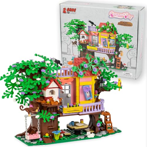 Game of Bricks 840 PCS Cabane dans Les Arbres Blocs de Construction, Set de Jeu de Jardin avec Figurines d'oiseaux et de Chats pour Adultes et Enfants, Décoration d'Intérieur