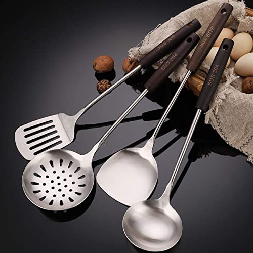 Image of Stainless Steel Slotted Turner Spatula, Professional Food Turner Flipper With Heat Resistant Wooden Handle (H-Ladle+Plainspatula+Slottedspatula+Skimmer), 36 Centimeters