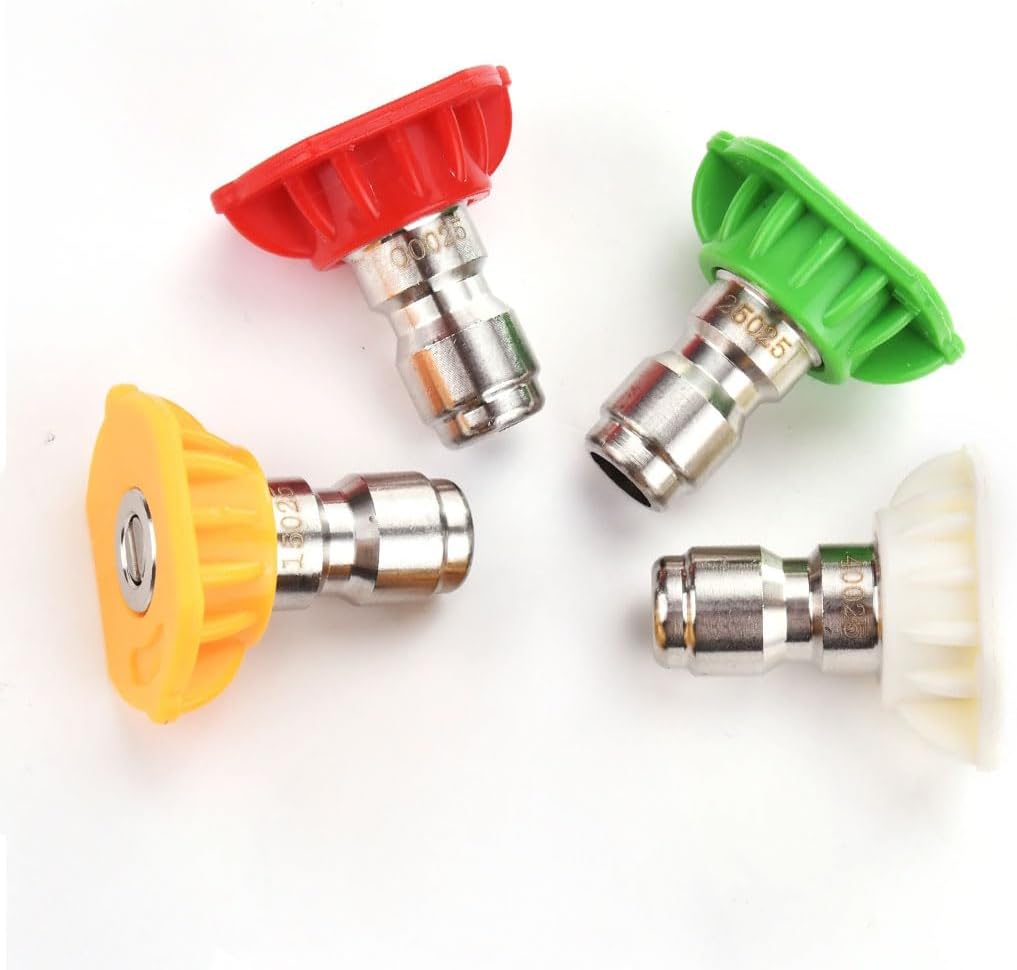 Pressure Washer Spray Nozzle Tips Set, Multiple Degrees with 1/4" Quick Connect, 0°, 15°, 25°, 40° Stainless Steel Tips for Pressure Washer Guns, Wands, & Lances (Orifice 4.0)