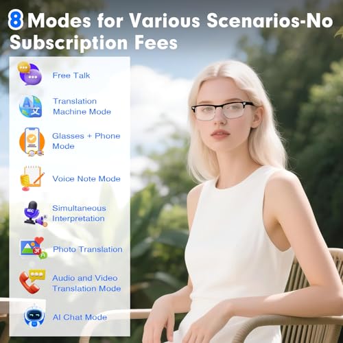 Image of GenXenon AI Glasses for Men Women, Powered by ChatGPT, AI Real-time Translation,Bluetooth Translator Glasses with Speaker,No Subscription,Smart Glasses for Work Travel-Silver