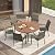 VICLLAX Patio Dining Set for 6, 7-Piece Outdoor Furniture Sets with 6 Stackable Textilene Chairs and 47.2" Round Patio Table with Umbrella Hole for Lawn Garden, Cream Table