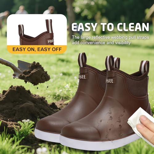 Image of Men's Deck Boots Waterproof Fishing Rain Boots, Anti-Slip Rubber Boots Ankle Booties, High-Performance Footwear Chelsea Boots for Gardening Boating Camping Sailing