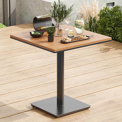 Soohow Patio Furniture Table, Square Plastic Wooden Top Outdoor Furniture Table for Lawn, Deck, Backyard, Poolside