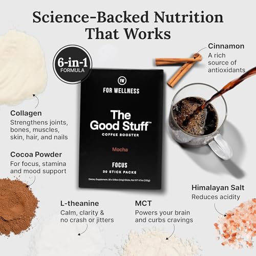 Image of The Good Stuff | Mocha Coffee Booster | Healthy Coffee Creamer for Focus & Energy | Keto, Non-Dairy Creamer Powder with MCT Oil, Collagen & L-Theanine | 30 Servings