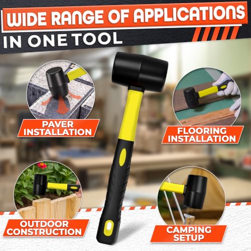 Image of Rubber Mallet Hammer 8 Oz, Soft Face Non-Marring Head (Yellow) | Small Mallet with Non-Slip Ergonomic Grip for Woodworking, Tile, Flooring, Furniture Assembly, Jewelry, and Leatherwork