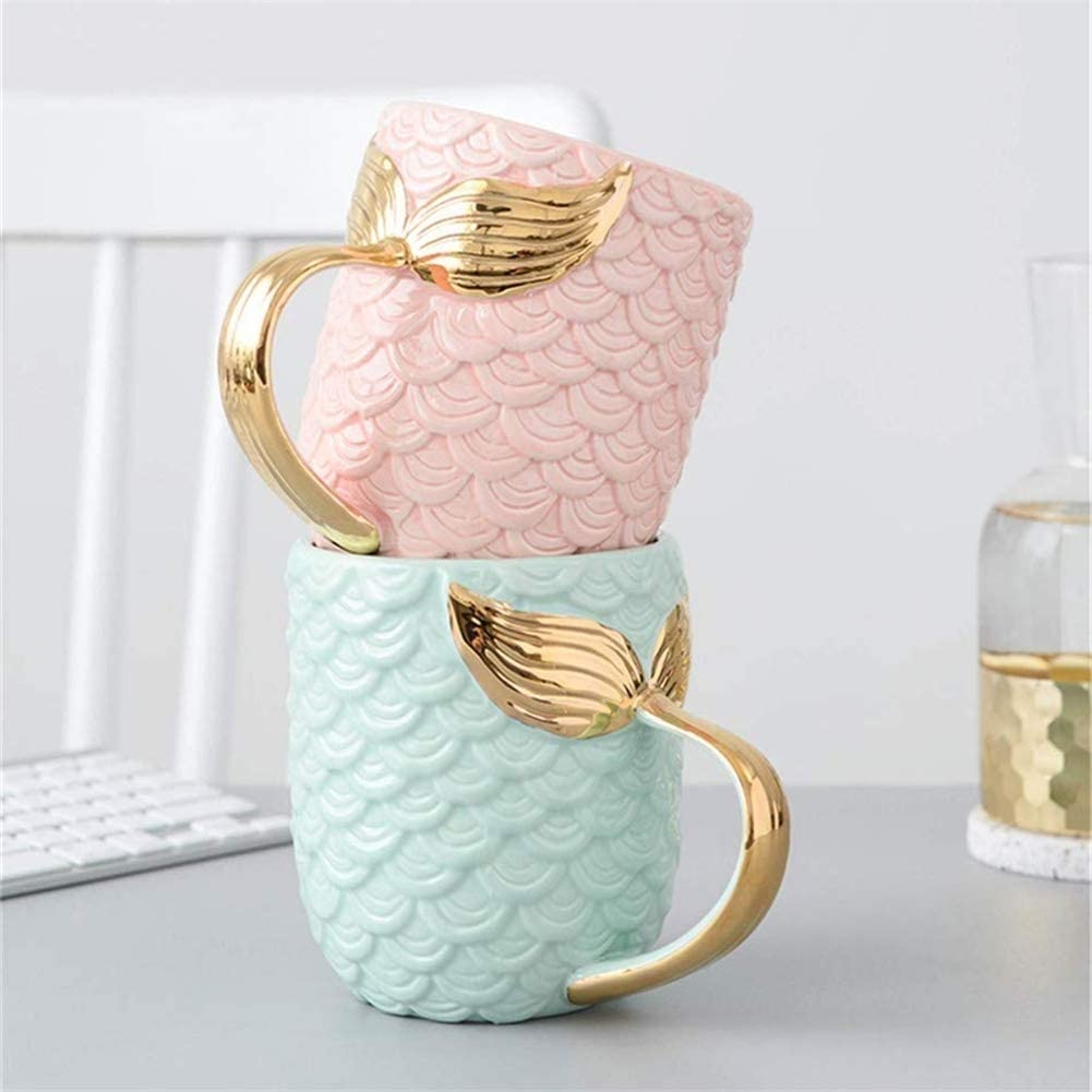 Podróżny kubek do kawy ceramiczny kubek, uchwyt ogona syrenki para filiżanka do kawy, kubek, kubki na gorące kakao, nowość poranny kubek herbata mleko, gorąca czekolada kubki kubek do kawy (kolor: A)