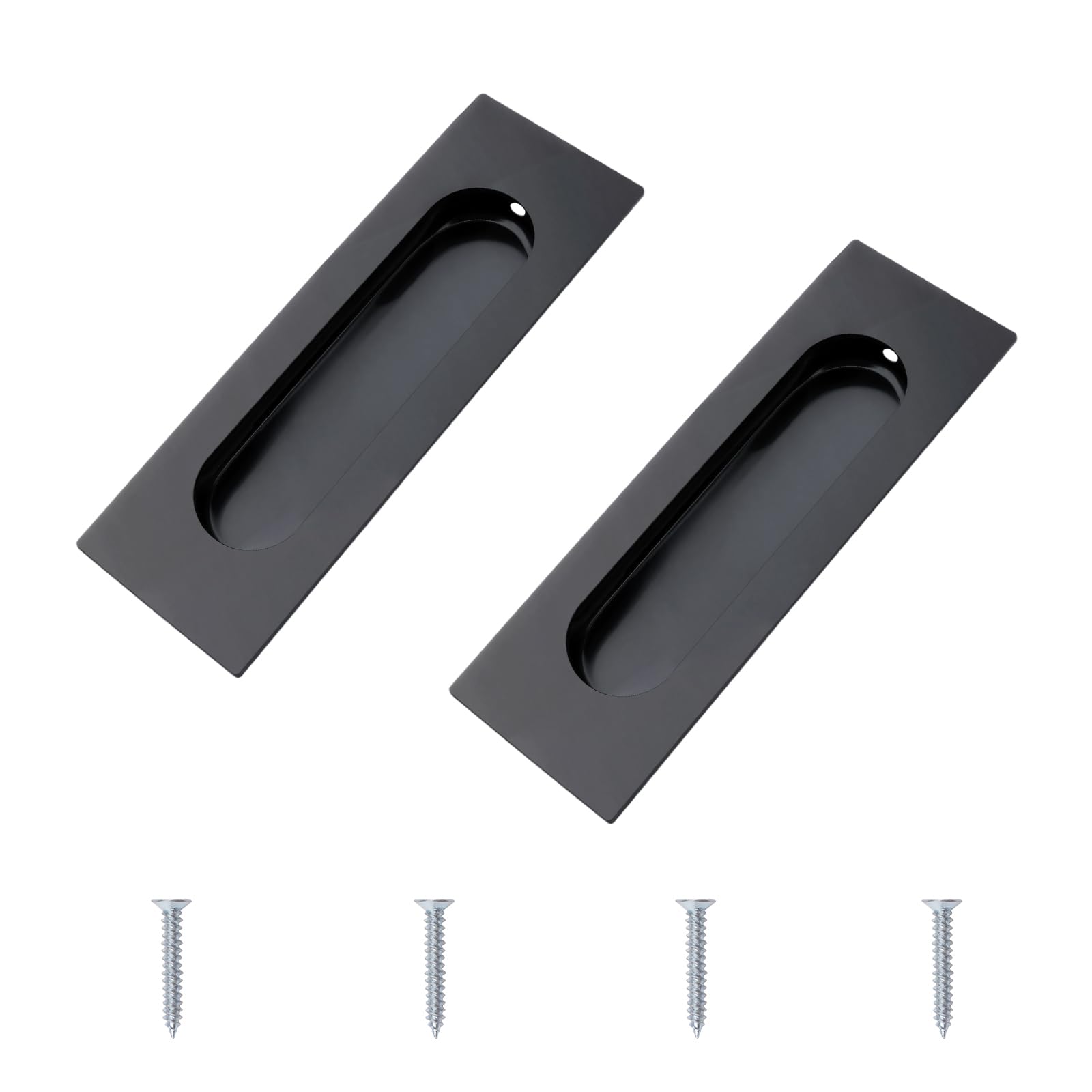 MOROBOR 2 PCS Recessed Cabinet Handles, Black Stainless Steel Rectangular Knob with Screws, Embedded Finger Flush Pull Handle for for Sliding Doors Closet Drawer Wardrobe -115 mm/4.53 in — image 1