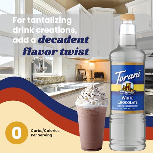 Image of Torani Sugar Free White Chocolate Syrup 1L with Pump - Keto, Zero Calorie
