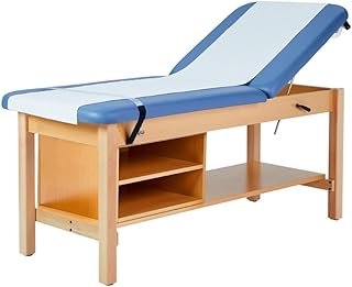 Vivacomfort Aristo H-Brace Tilted Treatment Table with Shelf and Cabinet, 500 lbs Weight Capacity, Blue
