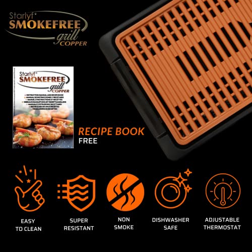 Griglia Elettrica Senza Fumo STARLYF Smokefree Grill Cooper, Nuovo design, 1250W, Griglia No Fumo Carne Pesce e Verdure Grigliate Cucina Barbecue (Griglia Elettrica Rame) - immagine 4