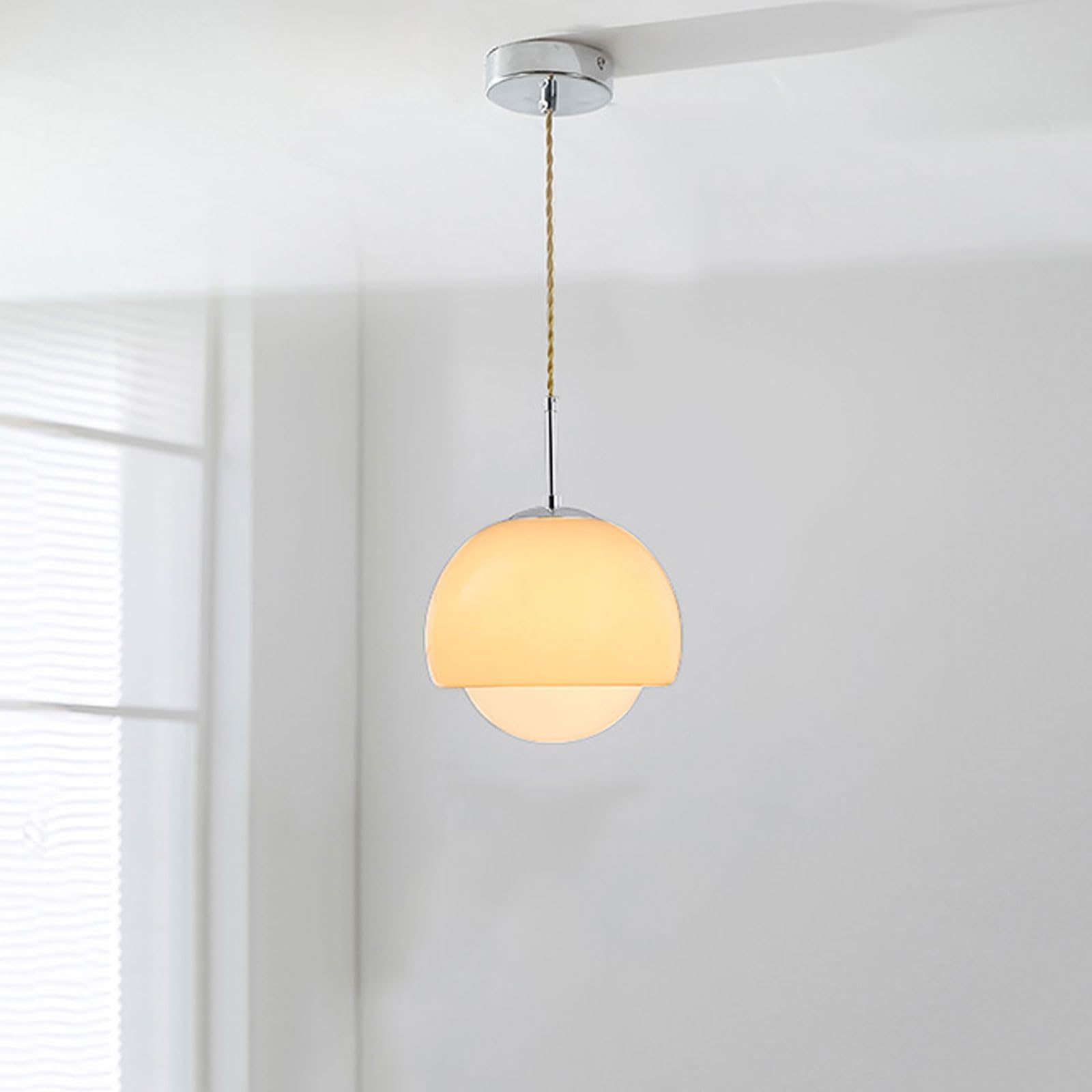 RSZCSMO Modern Glass Pendant Light 9.06in Creative Orange Spherical Bedside Hanging Lamp Suitable for Kitchen Islands, Dining Tables, Balconies Lighting Fixture