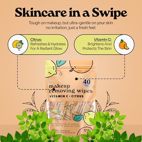 pink sky makeup remover wipe for face - ultra soft mini makeup wipes individually wrapped travel makeup wipe gently cleanse amp remove 40 count 40 wipes vitamin c amp citrus