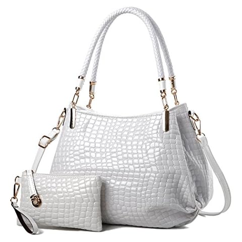 DEERWORD Women's Handbags Shoulder Bags Top-Handle Faux Leather Convertible Tote Crossbody Hobo White Cover