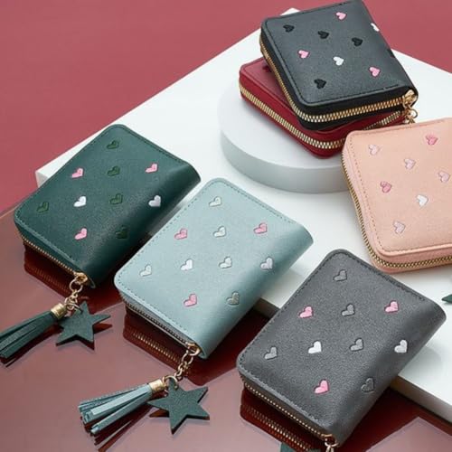 Womens Mini Wallet with Zipper PU Leather Wallet with ID Card Slots Cute Pink Wallet4