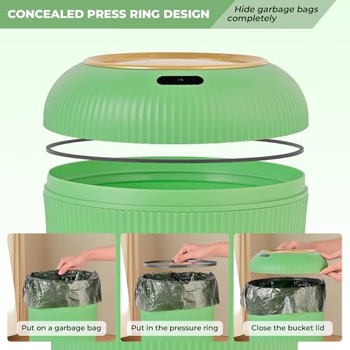 Image of Pukomc Smart Sensor Wastebasket, Convenient and Hygienic Easy to Use, Technology Sensor Waterproof Wastebasket Plastic Trash can for Kitchen, Bathroom, Bedroom, Living Room, Office and Outdoor Green