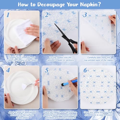 80Pcs Blue Floral Napkins, 6.5 In Hydrangea Napkins 2 Ply Vintage Decorative Napkin Flower Napkin for Decoupage, Tea Party, Birthday, Baby Shower, Wedding — view 4