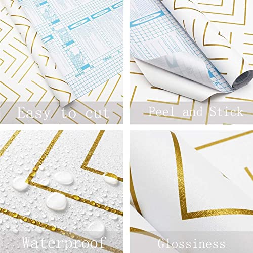 Heroad Brand Peel And Stick Wallpaper Geometric Wallpaper Gold And White Contact Paper Self Adhesive Removable Wallpaper For Cabinets Walls Countertop Waterproof Thicken Vinyl 78.7"X17.3" #TOP1